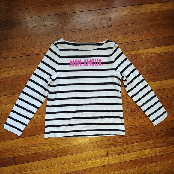 Kate Spade Roanne Striped Mon Amour Top Cotton Long Sleeve XL Tee Black White - Picture 1 of 7
